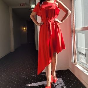 One Shoulder Midi Red Dress